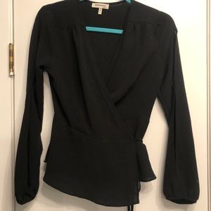 Black, long sleeve wrap blouse